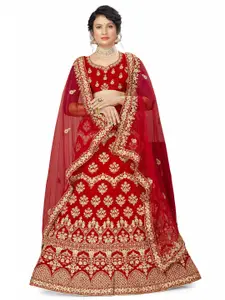 MANVAA Embroidered Velvet Semi Stitched Lehenga & Unstitched Blouse With Dupatta