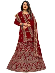 MANVAA Ethnic Motif Embroidered Semi-Stitched Lehenga & Unstitched Blouse With
