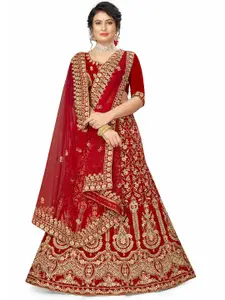 MANVAA Floral Embroidered Semi-Stitched Lehenga & Unstitched Blouse With Dupatta