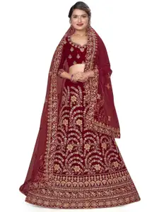 MANVAA Embroidered Velvet Semi-Stitched Lehenga & Unstitched Blouse With Dupatta