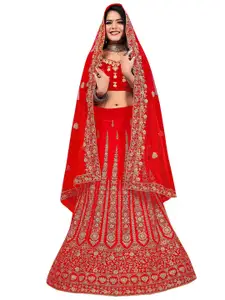 MANVAA Embroidered Beads & Stones Semi-Stitched Lehenga & Unstitched Blouse With Dupatta