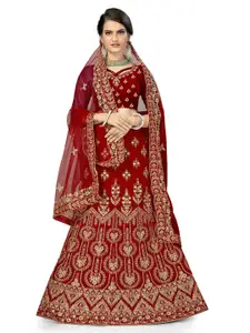 MANVAA Embroidered Beads and Stones Semi-Stitched Lehenga & Unstitched Blouse With Dupatta