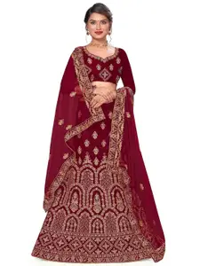 MANVAA Embroidered Semi-Stitched Velvet Lehenga & Unstitched Blouse With Dupatta