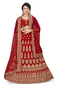 MANVAA Embroidered Beads and Stones Semi-Stitched Lehenga & Unstitched Blouse With Dupatta