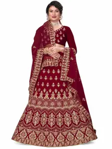 MANVAA Embroidered Velvet Semi Stitched Lehenga & Unstitched Blouse With