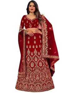MANVAA Embroidered Beads And Stones Semi-Stitched Lehenga & Unstitched Blouse With Dupatta