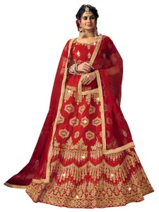 MANVAA Ethnic Motif Embroidered Semi-Stitched Lehenga & Unstitched Blouse With