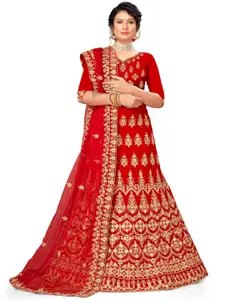 MANVAA Embroidered Beads and Stones Semi-Stitched Lehenga & Unstitched Blouse With Dupatta