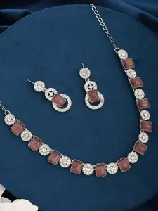 Jazz and Sizzle Silver-Plated American Diamond Studded Necklace With Earrings