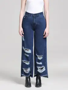 Gloria Vanderbilt Women Anti Wide Leg High-Rise Highly Distressed Pure Cotton Jeans