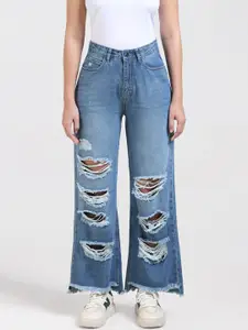 Gloria Vanderbilt Women Anti Wide Leg High-Rise Highly Distressed Cotton Jeans