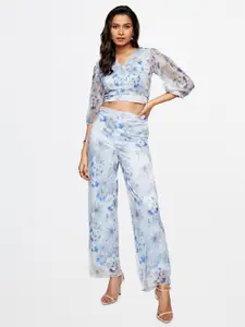AND Floral Printed V-Neck Top With Trousers