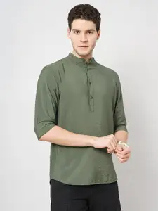 Celio Mandarin Collar Long Sleeves Viscose Rayon Classic Opaque Casual Shirt