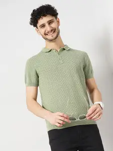 Celio Self Design Polo Collar Knit Cotton T-shirt