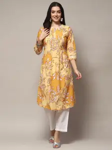 Biba Floral Printed Pure Cotton Lace Pleated A-Line Kurta