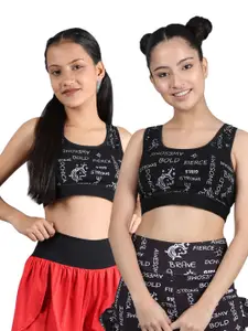 DChica Girls Pack Of 2 Full Coverage Typography Printed Workout Bra With All Day Comfort