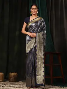 Silk Land Woven Design Striped Zari Art Silk Fusion Banarasi Saree
