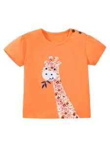 StyleCast Infant Girls Orange Coloured Graphic Printed Cotton T-shirt