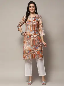 Biba Abstract Printed Notch Neck Straight Kurta