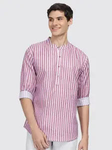 Anouk Pink & White Striped Cotton Short Kurta