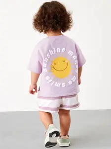 StyleCast Girls Typography Printed Pure Cotton T-shirt with Shorts
