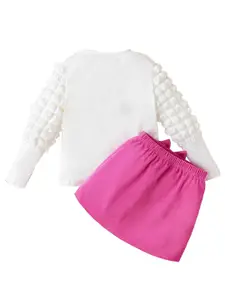 StyleCast Girls White & Pink Printed Top with Skirt