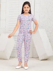 Aarika Girls Printed Round Neck T-shirt with Trousers
