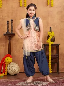 Aarika Girls Ethnic Motifs Embroidered Straight Pure Silk KurtI Patiala with Jacket