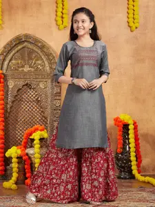 Aarika Girls Tribal Printed Round Neck Cotton Straight Kurta