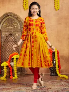 Aarika Girls Tie & Dye Printed Round Neck Cotton A-Line Kurta