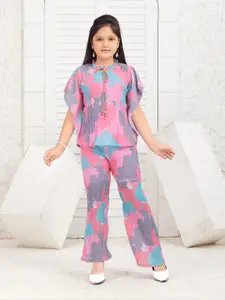 Aarika Girls Abstract Printed Flared Sleeves Top with Trouser