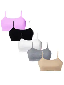 DChica Girls Pack Of 5 Full Coverage Non Padded Cotton Everyday Bras With All Day Comfort