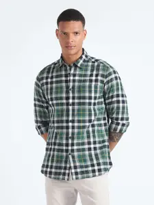 Flying Machine Slim Fit Tartan Checks Spread Collar Cotton Opaque Casual Shirt