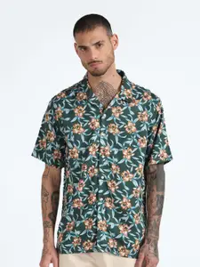 Flying Machine Floral Printed Cuban Collar Casual Shirt