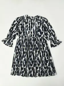 Bella Moda Printed Round Neck Bell Sleeve Fit & Flare Cotton Dress
