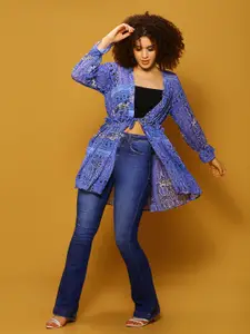 Sera Ethnic Printed Gathers Open Front Shrug