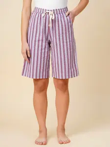 Chemistry Women Striped Mid-Rise Cotton Regular Shorts