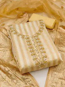 KALINI Ethnic Motifs Woven Design Beads and Stones Detail Unstitched Dress Material