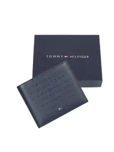Tommy Hilfiger Men Typography Printed Leather Two Fold Wallet