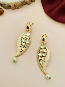 ABDESIGNS Gold-Plated Kundan Studded Classic Drop Earrings