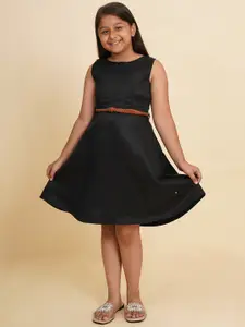 RAASSIO Round Neck Fit & Flare Dress Comes With Belt