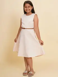 RAASSIO Girls Dobby A-Line Dress with Belt