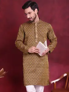 Anouk Brown Ethnic Motifs Jacquard Woven Design Thread Work Cotton Silk Straight Kurta