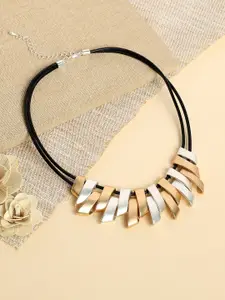 DressBerry Gold-Toned Silver-Plated Metallic Lined Statement Necklace
