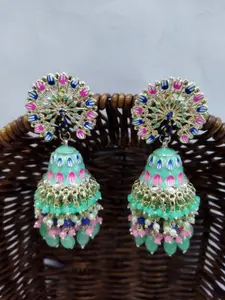 Crunchy Fashion Gold-Plated Meenakari Contemporary Jhumkas