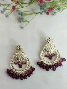 Crunchy Fashion Gold-Plated Stone-Studded & Beaded Chandbalis