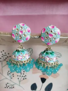 Crunchy Fashion Gold-Plated Stone-Studded & Beaded Dome Shaped Jhumkas