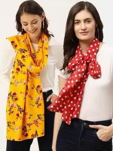 DressBerry Yellow & Red Pack Of 2 Printed Scarfs