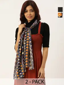 DressBerry Black & Pink Pack Of 2 Printed Scarf