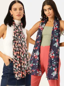 DressBerry Blue & Black Pack Of 2 Printed Scarfs